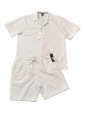 Saints White Knit Short Sleeve Button Shirt & Drawstring Shorts Set Size L NWT
